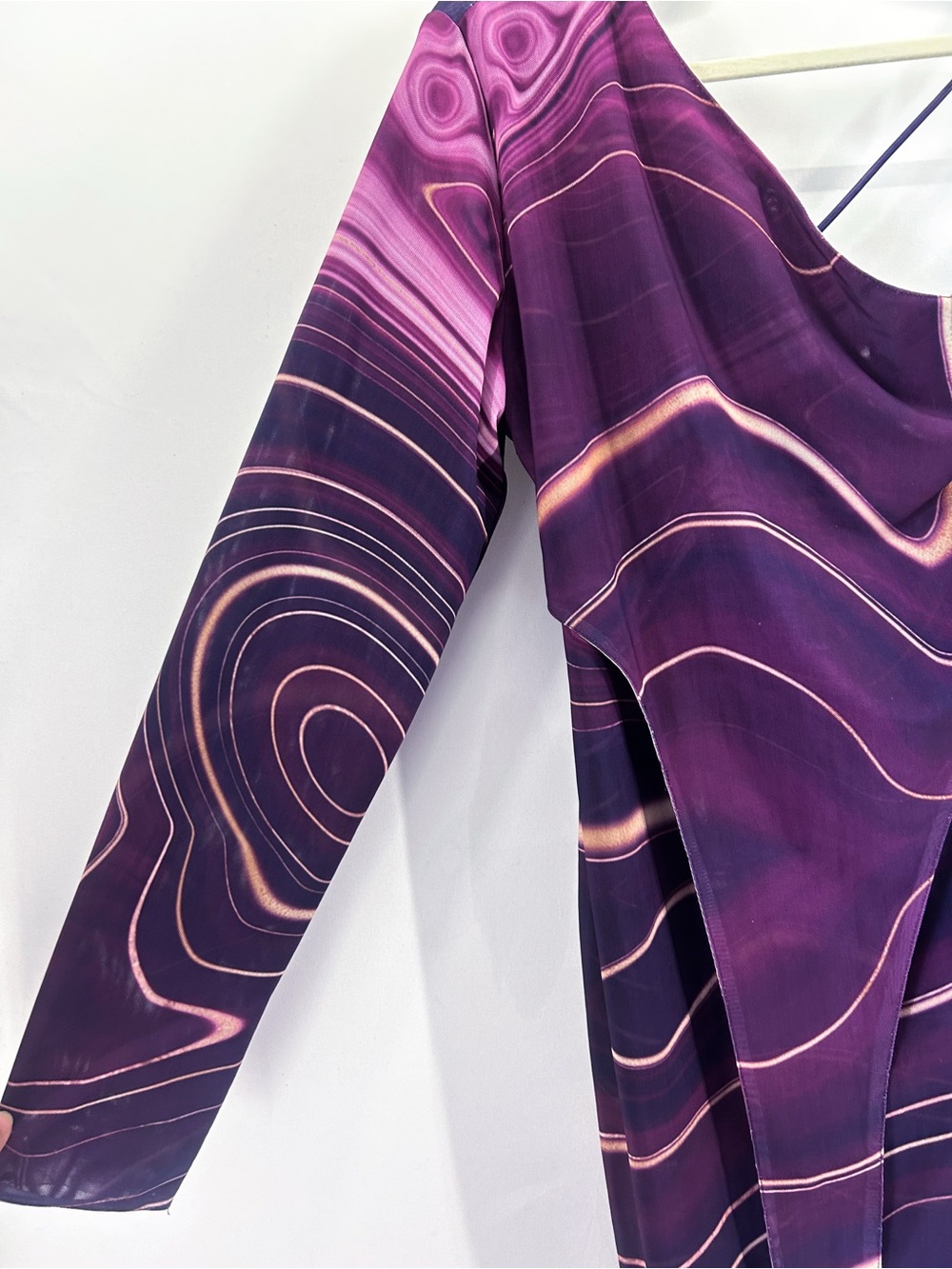 BBXBrand Mesh Purple Swirl Abstract One Shoulder Long Sleeve Midi Dress Size 14 - Picture 3 of 10